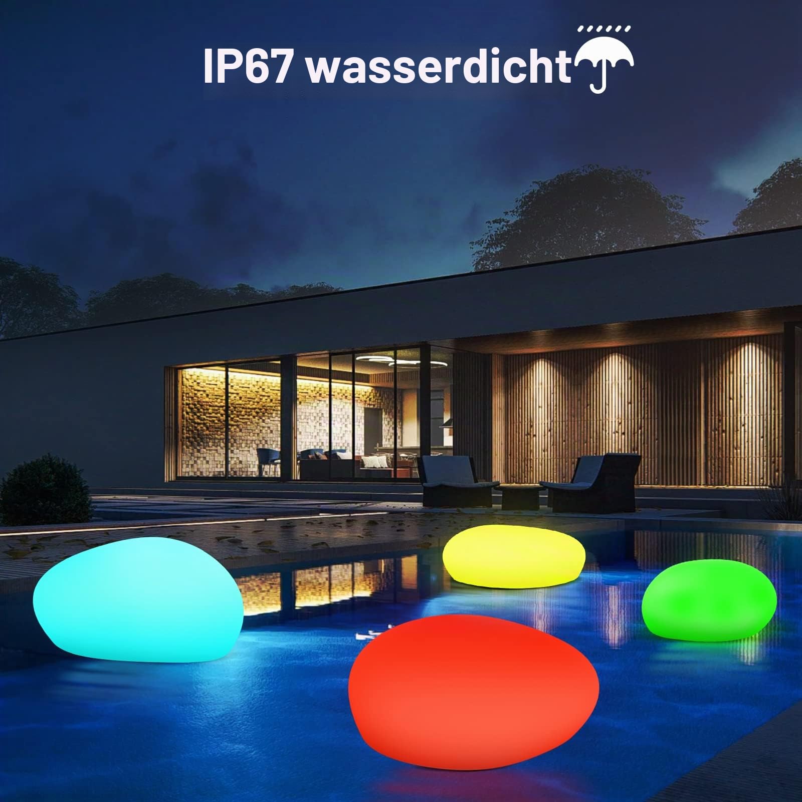 Jonwall Solarlampen für Außen Garten, Solarleuchten für Außen RGBW, Solar Gartenbeleuchtung mit Farbwechsel, IP67 LED Solarlampen mit 1800mAh Akku für Garten, Balkon und Terrasse, 40 x 30 x 16 cm