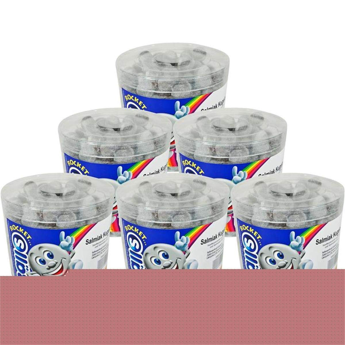 Rocket Balls Salmiak Kugeln 200 Stk. in der Dose Hartkaramelle mit Salmiakpulver (6er Pack)