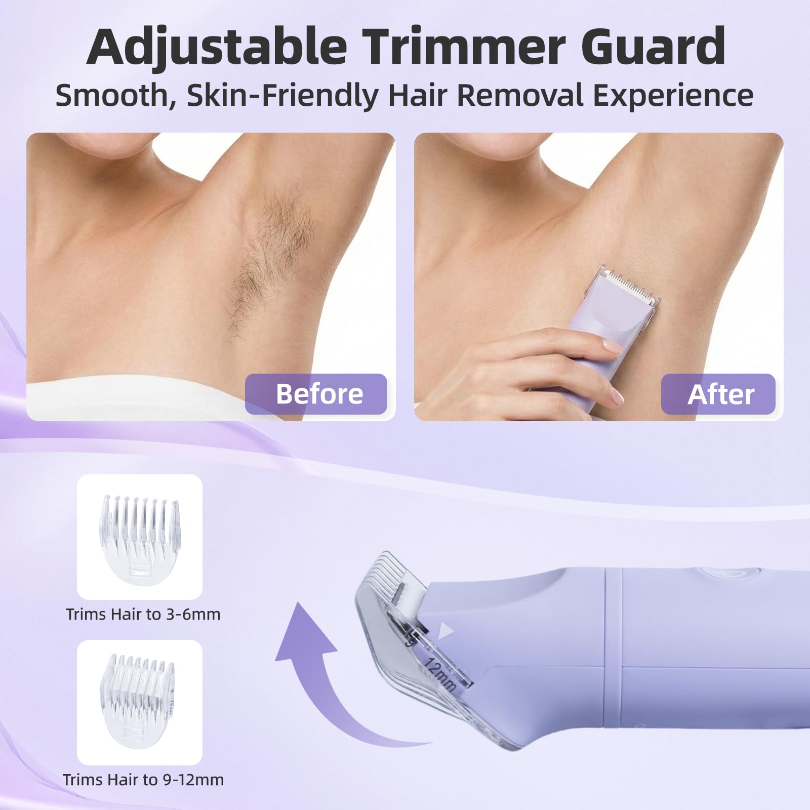 Carehabi Rasoio Elettrico Donna 3 in 1 Impermeabile IPX6 Epilatore Elettrico Donna Depilatore Donna Display LCD Uso a secco/bagnato per Bikini Viso e Corpo