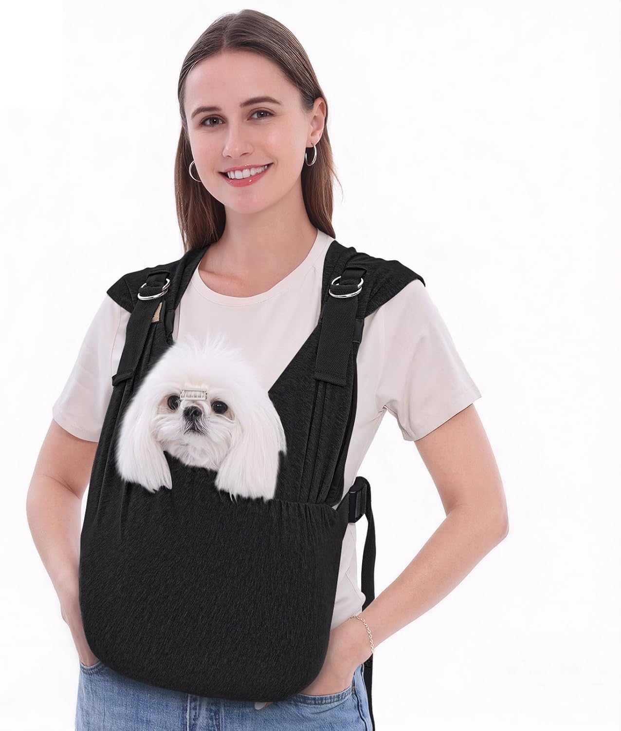 Supet Dog Carrier Sling for Small Dogs, Hands Free Adjustable Soft Cotton Puppy Chest Bag Carrier, Anti-Anxiety & Back Pain Relief Pet Front Pack (Black, S)