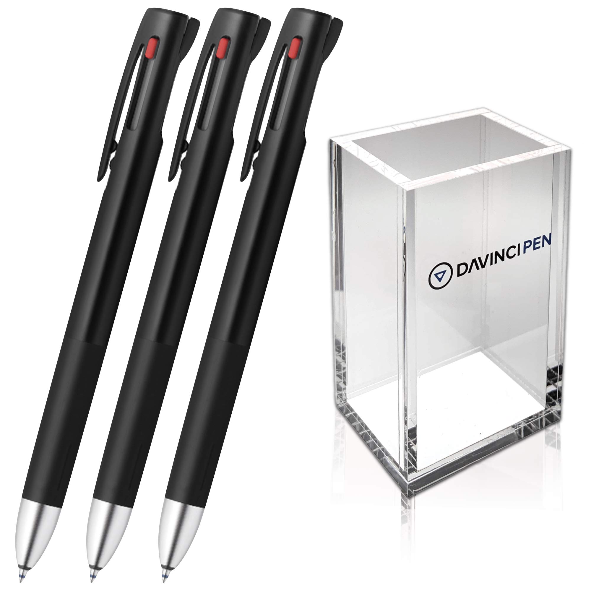 ZEBRA PENS BLEN Emulsion multi colored ballpoint pen Black body 0.7mm (black, blue, red ink) Pack of 3 with DAVINCIPEN Acrylic Pen Holder