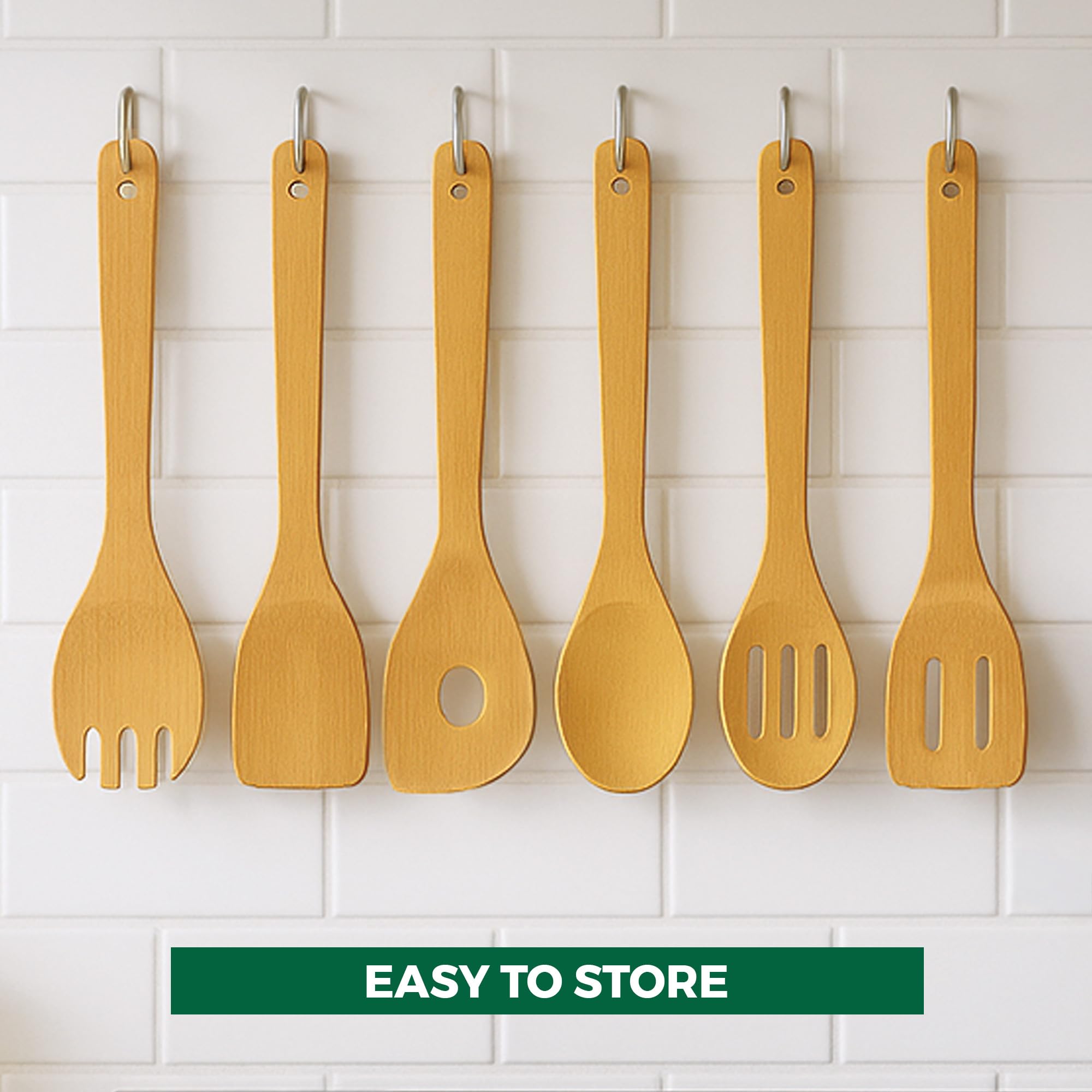 Freshware Juego de utensilios de madera de bambú para cocina, 6 piezas, cucharas de madera para cocinar, juego de utensilios de cocina incluye cucharas de madera y espátula, juegos de utensilios para