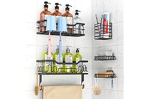 Shower Caddy Shower Organizer Set: 5 Pack Adhesive Shower Shelves