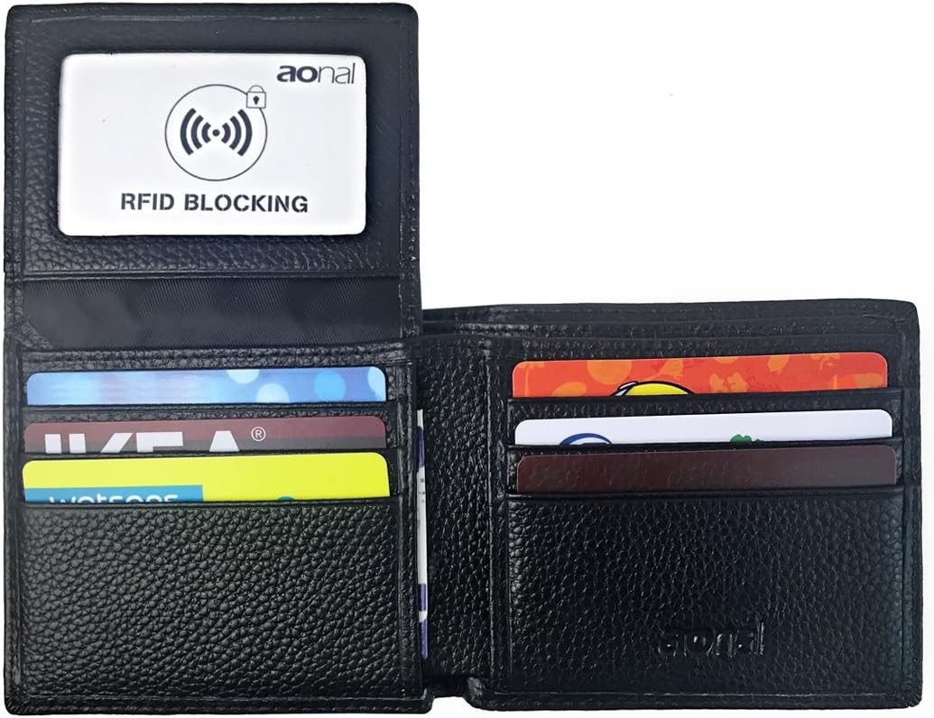 Mens Leather Bifold Wallet Removable Flip Up ID Window