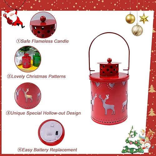 Miniatura 5 de YBB Juego de 3 linternas decorativas de Navidad, linternas de vela sin llama, operadas por batería, colgantes, de metal, con LED, para centro de