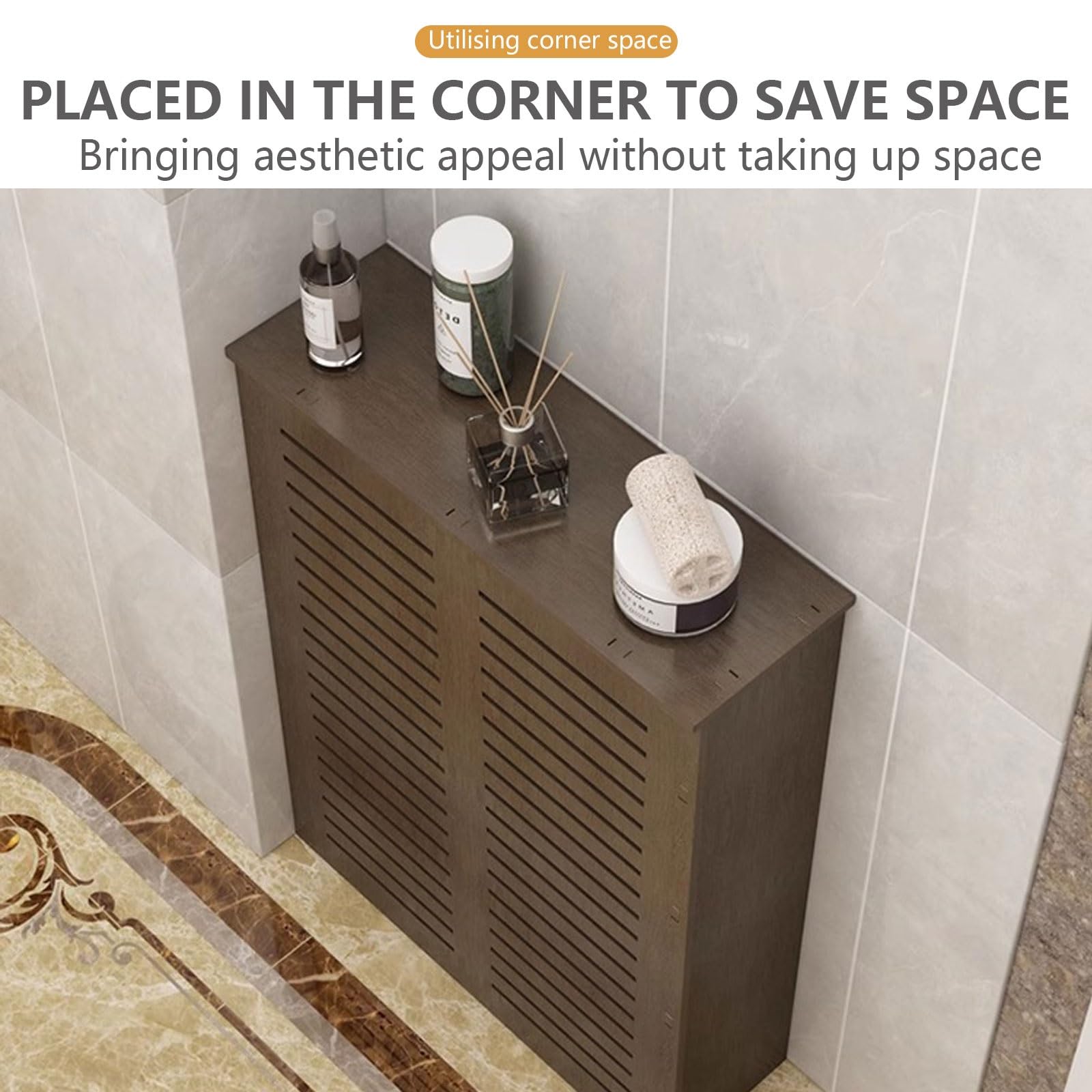 Armario de ocultación de radiador, PVC impermeable con chapa de grano de nogal, resistente a la humedad, dimensiones personalizables 70 x 70 x 15 cm para ocultar colectores de tuberías