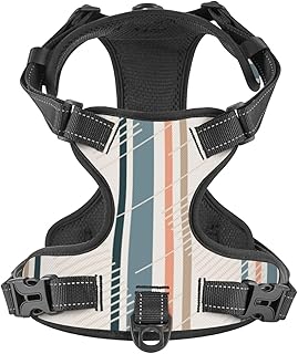 No Pull Dog Harness for Large Dogs Easy Walk Dog Vest Adjustable Collars Harnesses & Leashes Set Breathable Oxford Outdoor Walking Safety Reflective Strip Colorful Striped Ethnic Pattern Prints