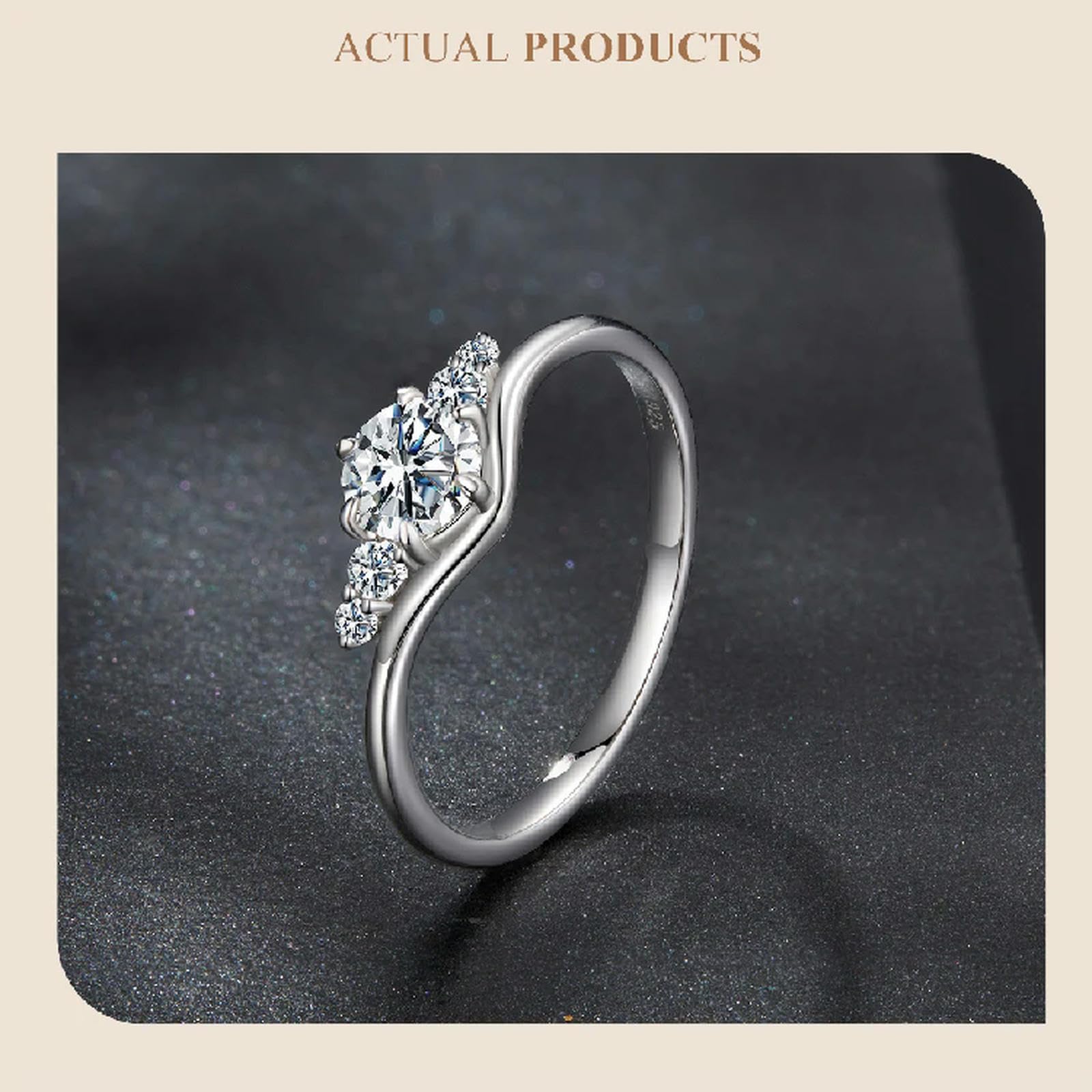 Anillo De Moissanita De 0,6 Quilates Con Engaste De 5 Piedras, Color D, Vvs1, Original, Para Mujer, Joyería De Boda.