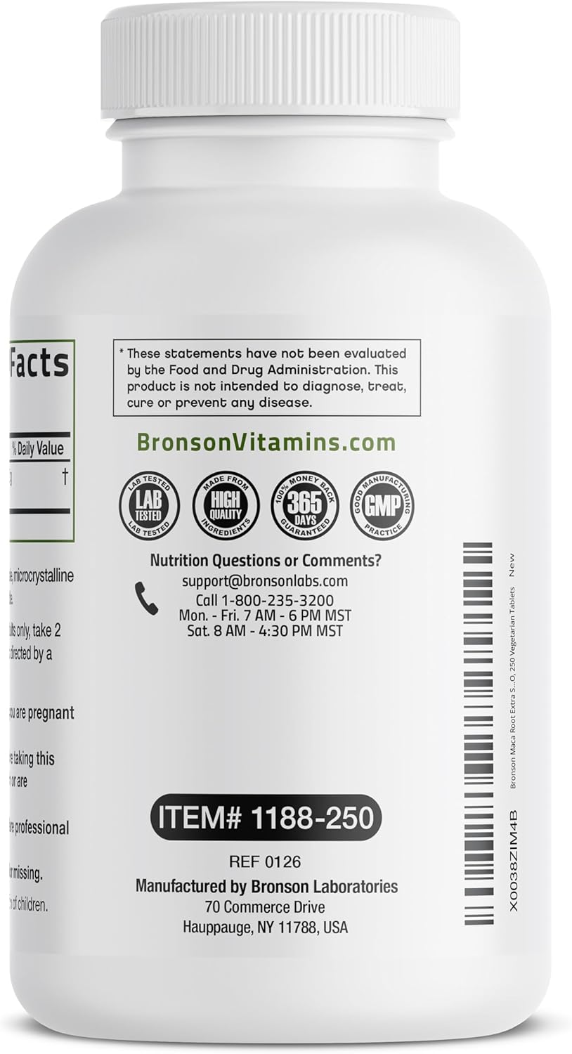 Bronson Maca Root Extra Lepidium Meyenii, Non-GMO, 250 Vegetarian Capsules - Image 7