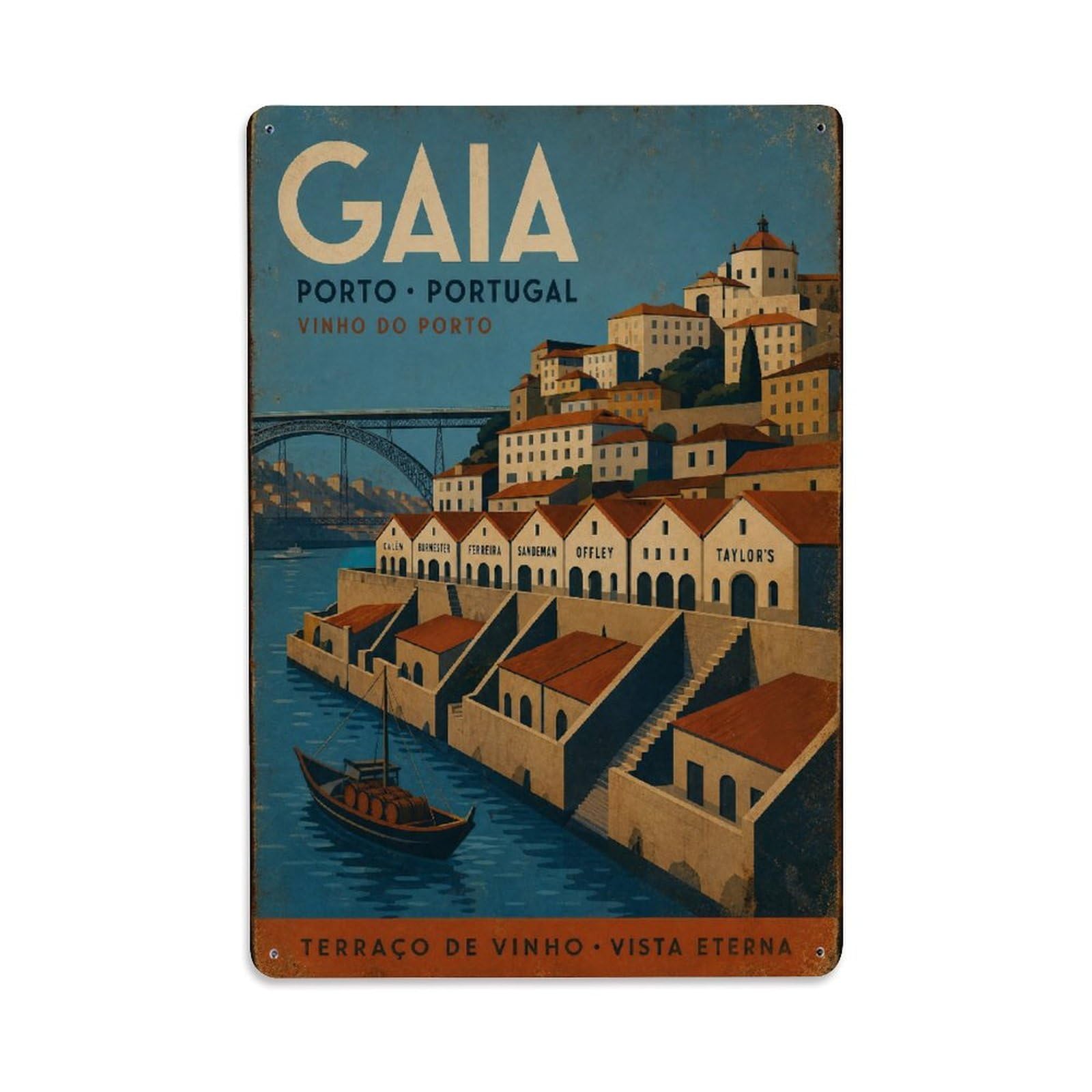 Huiyhb 8X12inch(20X30cm) Vintage Travel Gaia Rooftops Cellars Riverside Terraces Portugal Metal Tin Sign
