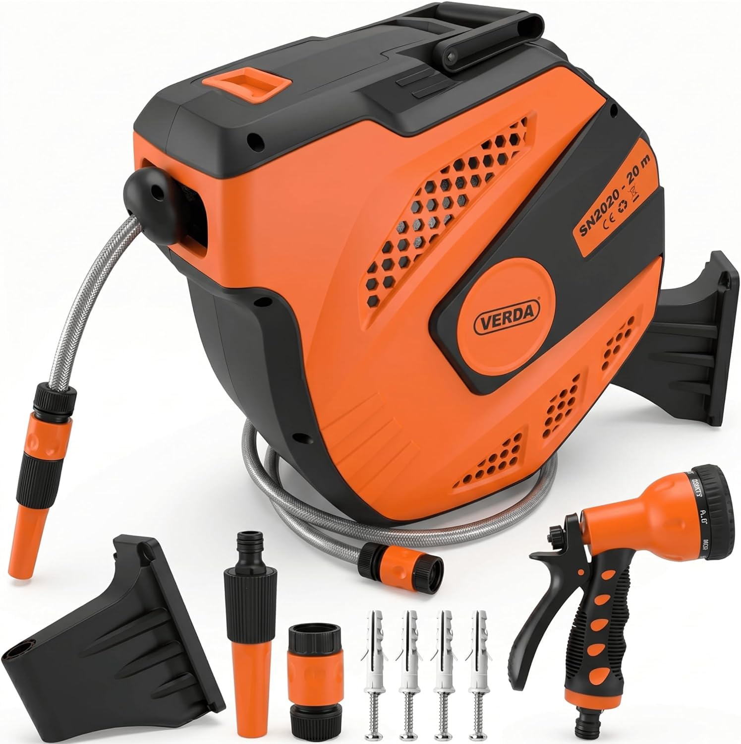 Schlauchtrommel & Wand-Schlauchbox 20M+2M – Hochwertiger 1/2-Zoll Automatik-Gartenschlauch mit 180° Rückholfunktion, robuste, wetterfeste & platzsparende Lösung für Garten, Terrasse & Balkon
