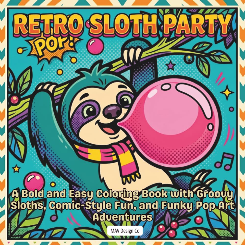 Retro Sloth Party: A Bold and Easy Coloring Book with Groovy Sloths, Comic-Style Fun, and Funky Pop Art Adventures (Sloth Mode Pop Art Coloring Collection)