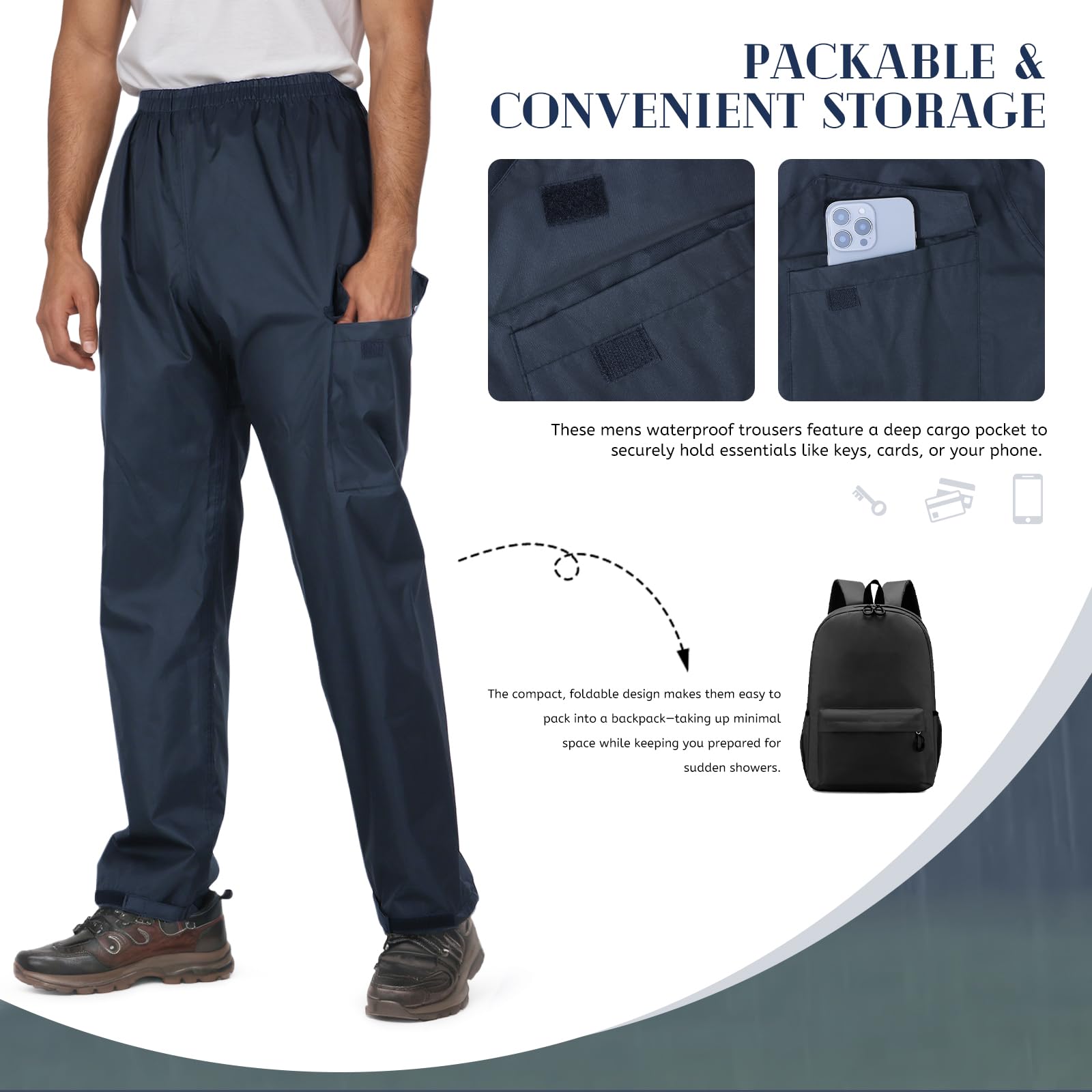 Pantaloni da Uomo Impermeabili Antivento Pantaloni da Pioggia Spessi e Spessi per Escursionismo, Golf, Pesca, Ciclismo