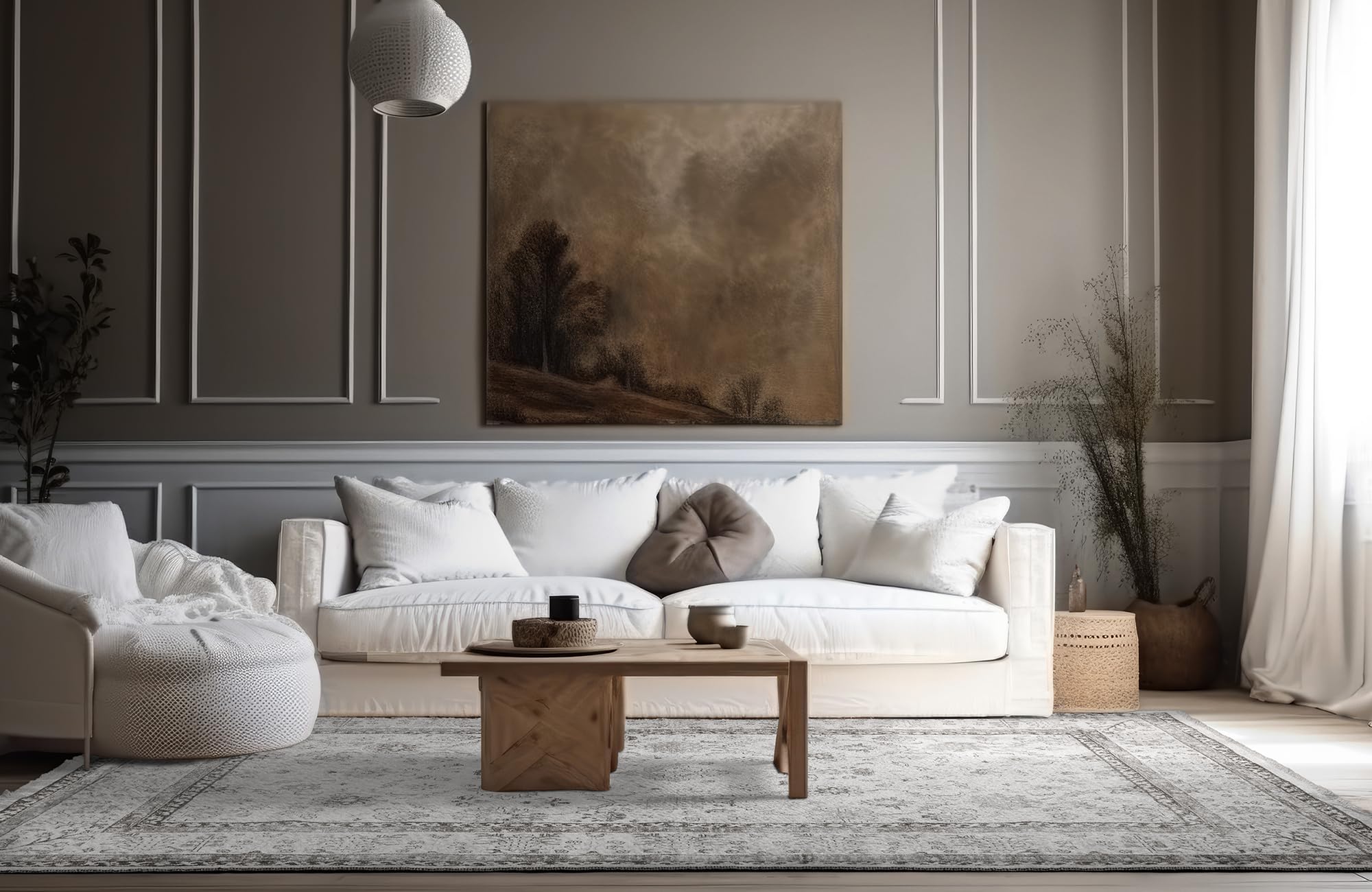 TESSO LIVING Tapis de Couloir 80x215 cm Sable Tissé Plat Vintage Antidérapant Chauffage au Sol