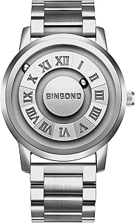 Men Magnetic Quartz Watch: Black 3 ATM Waterproof No Lens Design Roman Numeral Dial Stainless Steel Band Futuristic Ball Pointer Concept Detachable Strap Wristwatch for Valentine's Day