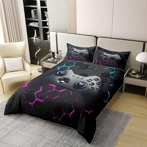 Miniatura 3 de Juego de funda de edredón para niños y adolescentes, diseño vintage de control de videojuegos, de 2 piezas con 1 funda de almohada, tamaño