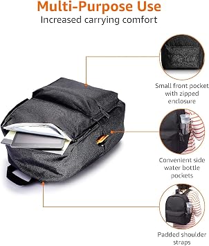 Amazon Basics Backpack for School, Travel, Study with Padded Adjustable Shoulder Straps, Spacious Compartment, Water Bottle Pockets, Durable Classic Design, Black