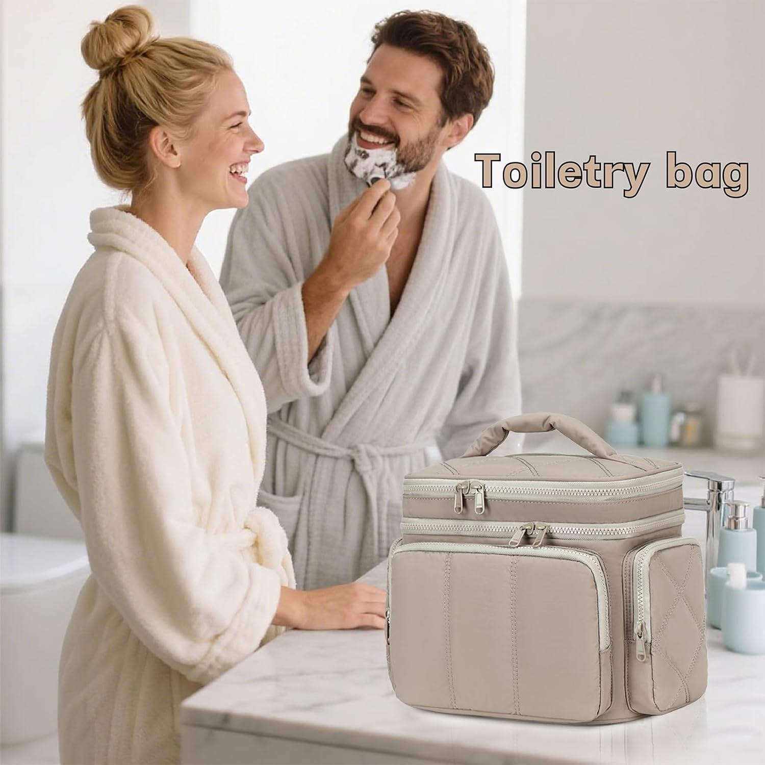 LEDAOU Travel Toiletry Bag for Women, Quilted Cosmetic Makeup Bag Organizer with Double Deck, Large Wide-open Travel Bag for Toiletries, Essentials - Image 6