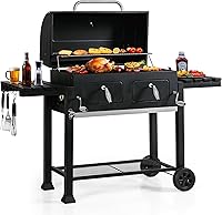 Vista 1 de MFSTUDIO Multifunctional Extra Large 49 Inch BBQ Charcoal Grills with Temperature Control, Side Table and Easy Clean Ash Tray, Barrel Barbecue Grill