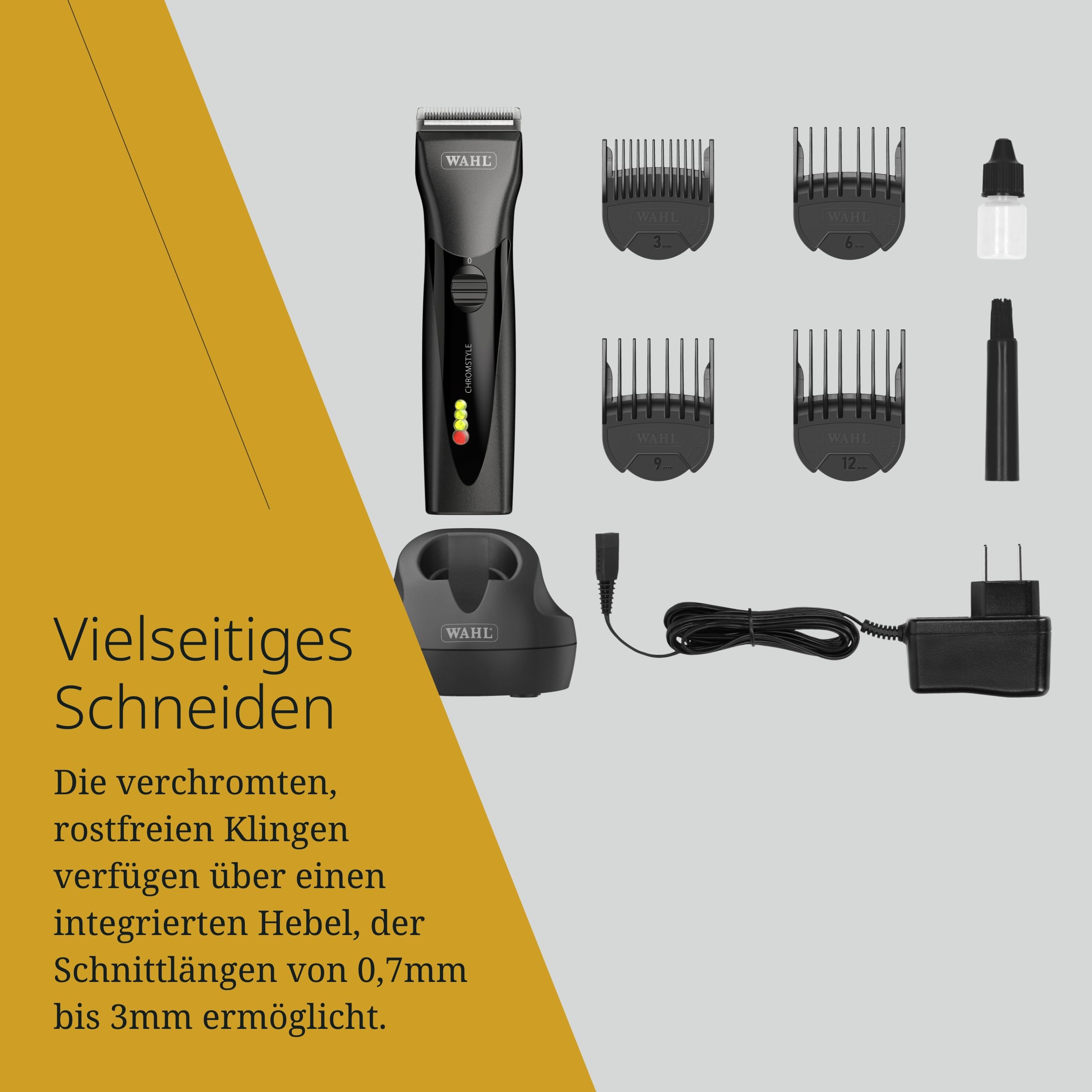 Wahl Chromstyle, Kabellose Haarschneidemaschine, bis zu 90 Minuten Laufzeit | Kabelloser Clipper mit abnehmbaren Klingen, 0,7-3 mm, chipgesteuerter Motor, 90 Minuten Laufzeit, Li-Ion-Akku, nur 290 g