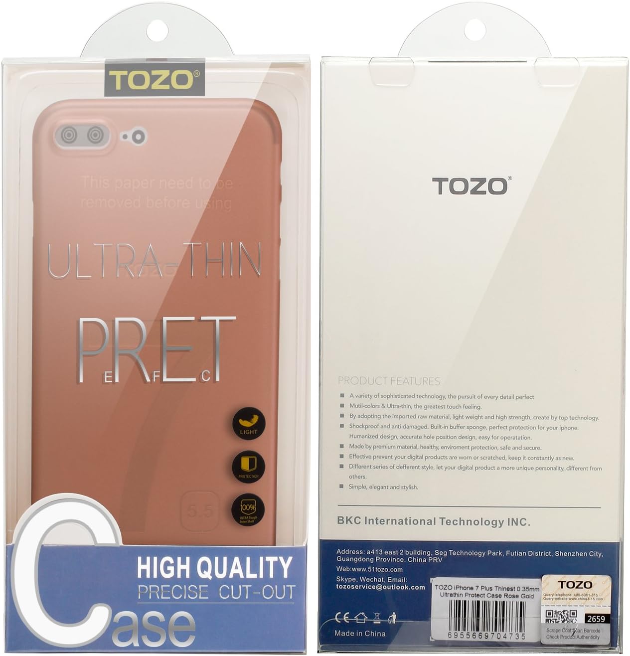 TOZO for iPhone 7 Plus Case iPhone 8 Plus Case PP 0.35mm World's est Protect Hard Case Semi Transparent Light Weight 5.5 inch. Matte Rose Gold