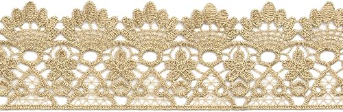 2.36 pulgadas de ancho con ribete de encaje bordado para costura, cortina y mantel (dorado #19 (4 yardas))
