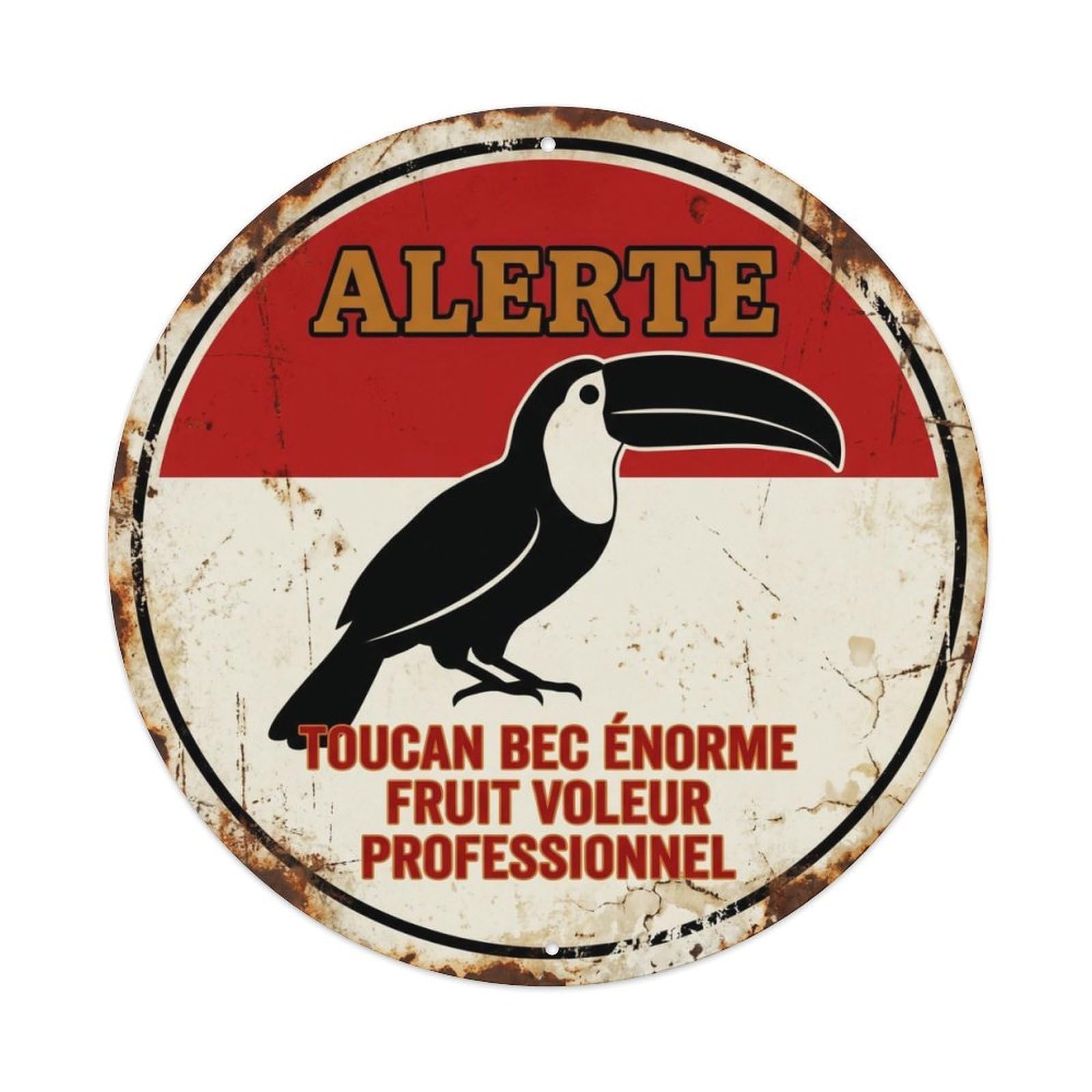 Fqcyn Style Sassy Toucan Big Beak Metal Tin Sign Plaque Wall Decor For Cafe, Club Bar, Office, Home Garden Round Metal Poster 8X8inch