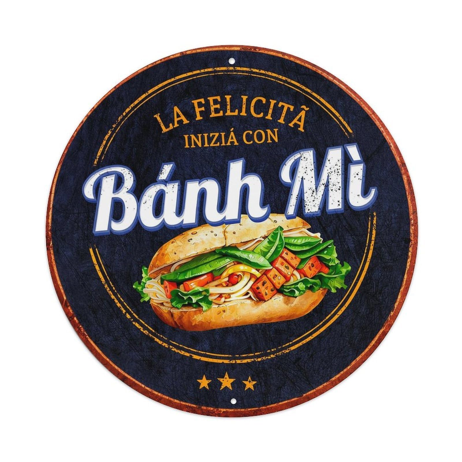 Banh Mi Sandwich With Vegetables And Meat Metal Tin Sign Plaque