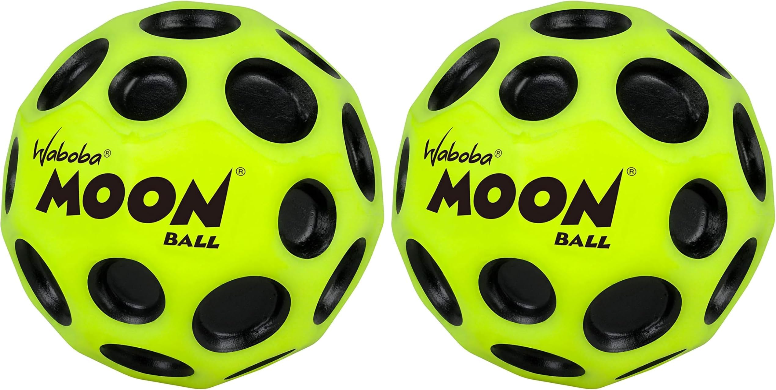 Waboba Moon Ball-Bounces Out of This World-Original Patented Design-Craters Make Pop Sounds When It Hits The Ground-Easy to Grip, Colour-Yellow, 70 x 67 x 70 mm (Pack of 2)