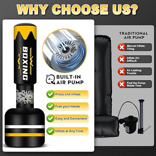Miniatura 3 de Upgrated Standing Punching Bag for Adults with Automatic Built in Air Pump, 69'' Heavy Bag Boxing Equipment with 12OZ Gloves Kicking Bag for