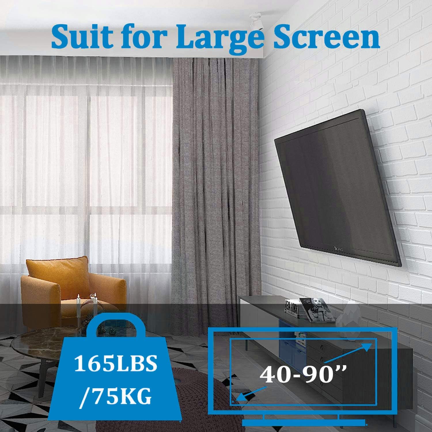 Tilting TV Wall Mount Bracket for Most 40-90 Inch Flat Large Screen TVs JUSTSTONE Universal TV Mount Fits 16-24 Inch Wood Studs Max VESA 800x400mm and up to 165 lbs