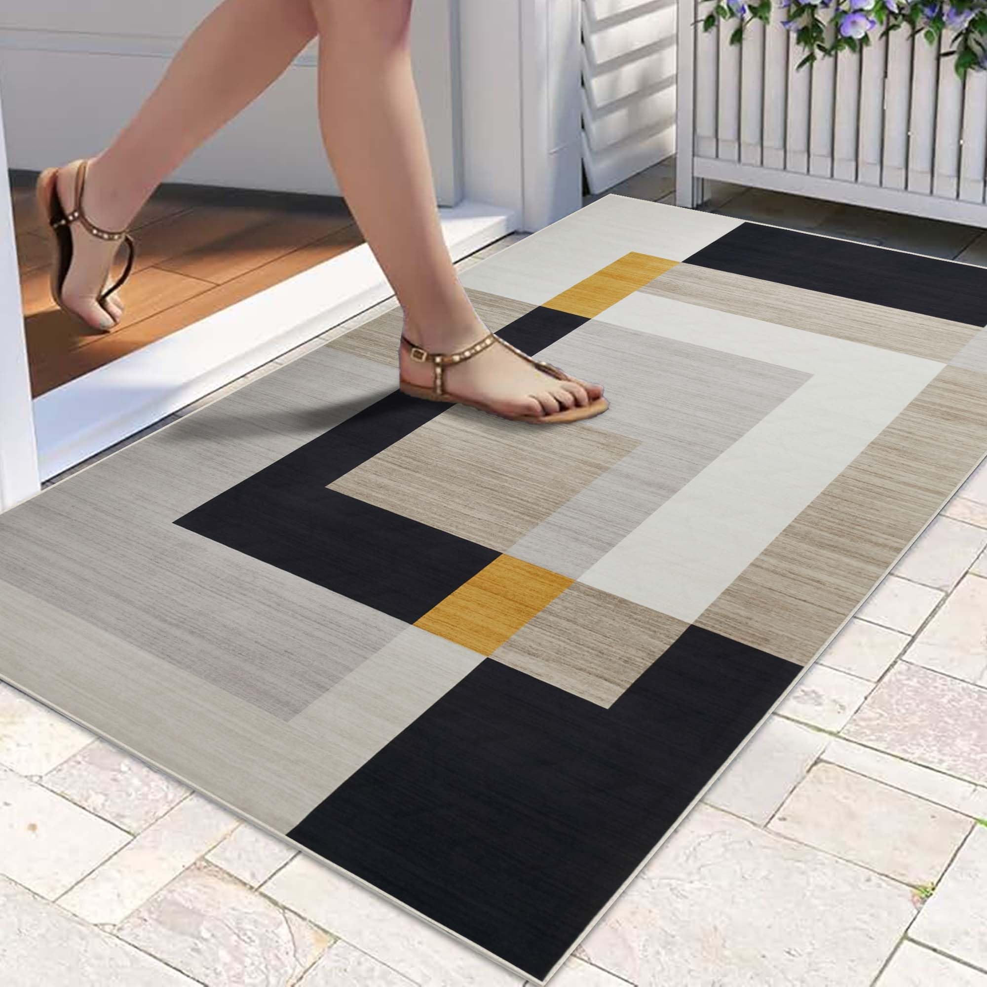 Hafaa Door mats 80 x 150 cm Non Slip Mats for Kitchen Floor Soft Heavy Duty Doormats Inside Stylish Printed Welcome Front Doormat Dirt Trapper Indoor Outdoor Mat (Milo)