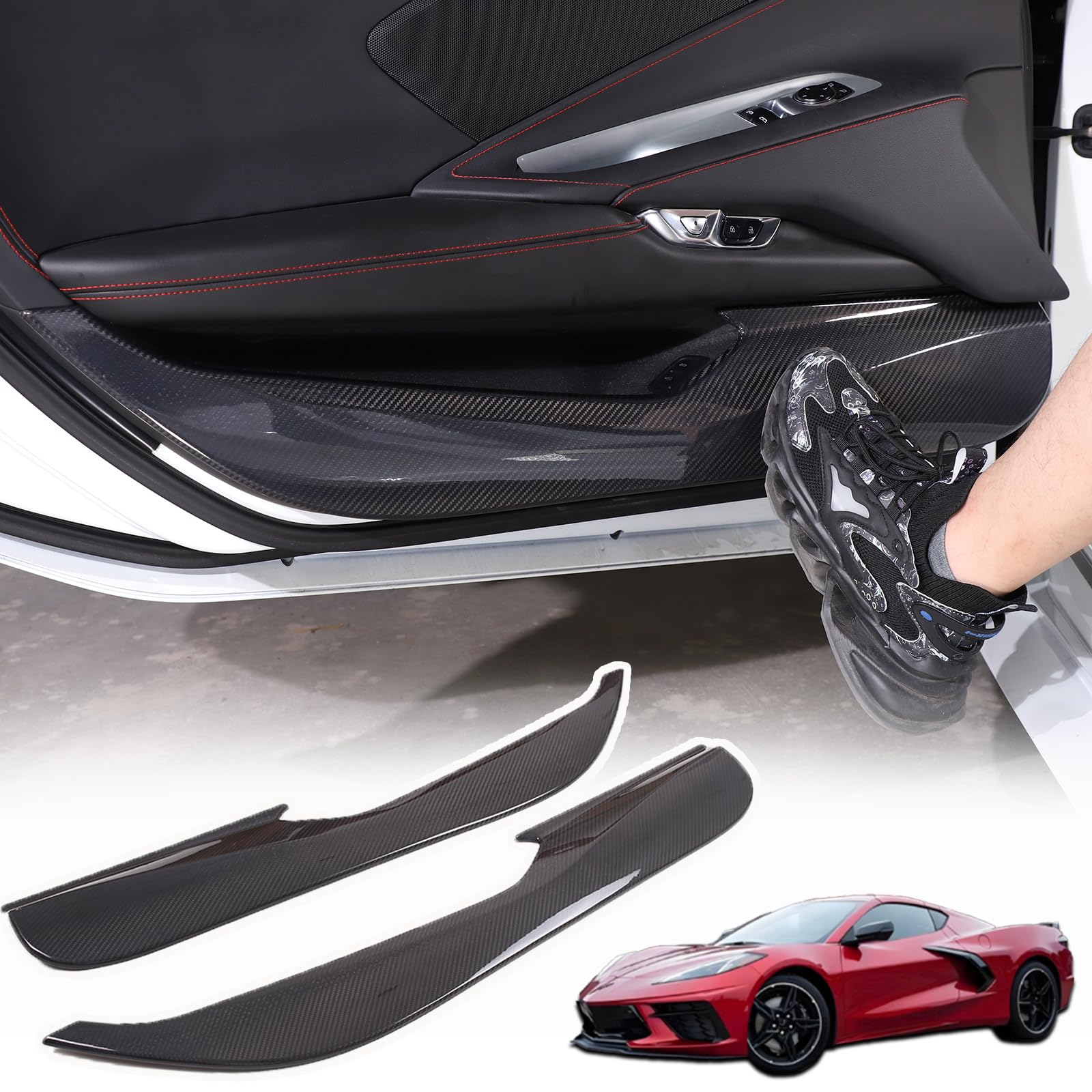 Car Door Anti Kick Cover Compatible with Chevrolet Corvette C8 2020-2024 Carbon Fiber Door Guard Side Edge Protector