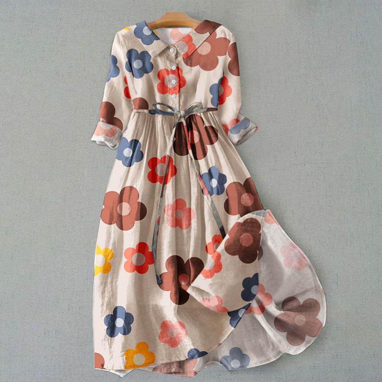 Vestido de verano para mujer, ligero y aireado, vestido de playa, vestido informal, elegante, bohemio, floral, largo, vestido de playa, vestido de blusa, vestido de manga larga, vestido de primavera