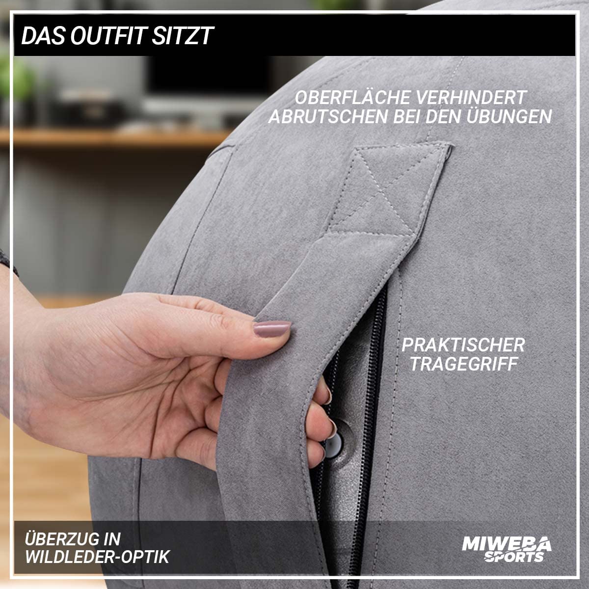 Miweba Sports Gymnastikball | 65 cm ∅ - Traglast 500 kg - Pilates Ball - Pezziball - 4in1 Set inkl Ballauflage - Bürostuhl - Sitzball - Balance Ball - Hüpfball - Pilatesball - Yoga - Schlingentrainer