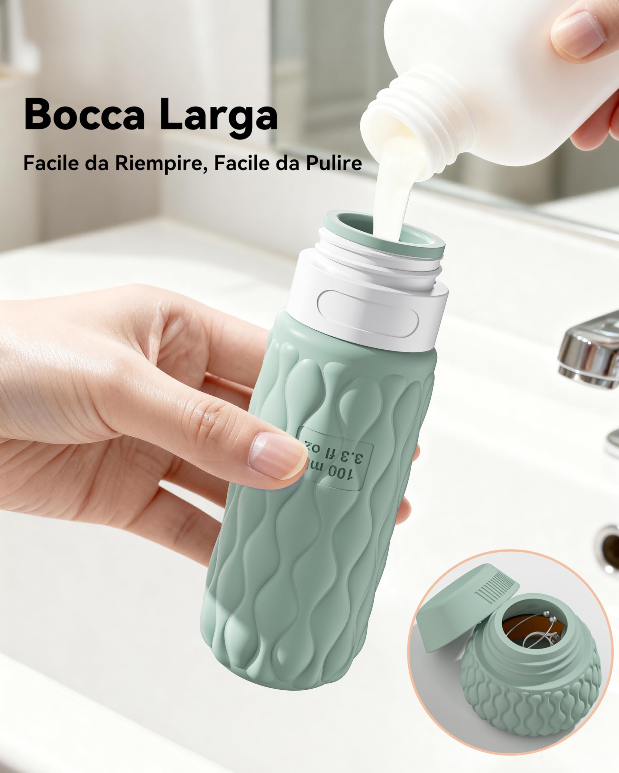 Lericttor Contenitori Viaggio Liquidi 100/50 ml, 8 Pezzi Bottiglie da Viaggio Aereo in Silicone, Set di Flaconi da Viaggio con Borsa da Toilette, Boccette da Viaggio per Shampoo, Lozione, Cosmetici