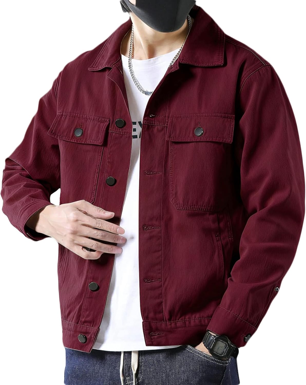 SANGTREE Men's Trucker Jacket Lightweight Jacket Cotton Casual Outerwear With Pockets