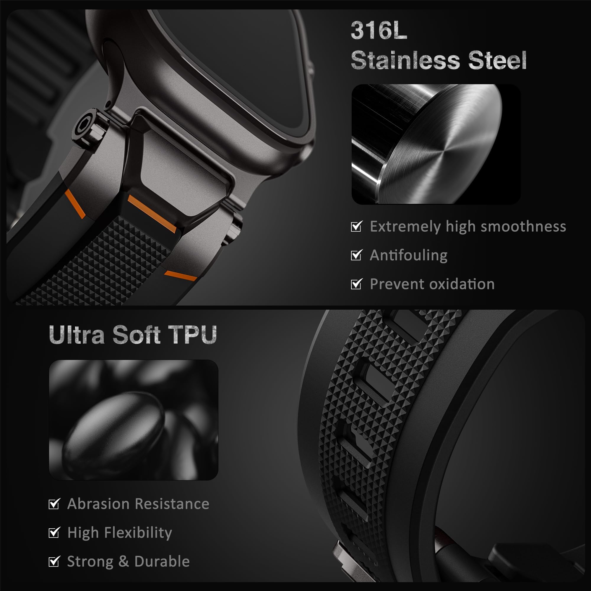 ULTIMAL Pasek kompatybilny z Apple Watch Ultra 3/2/1, 49 mm, dla mężczyzn, sportowy pasek do zegarka, wytrzymały metal klasy premium