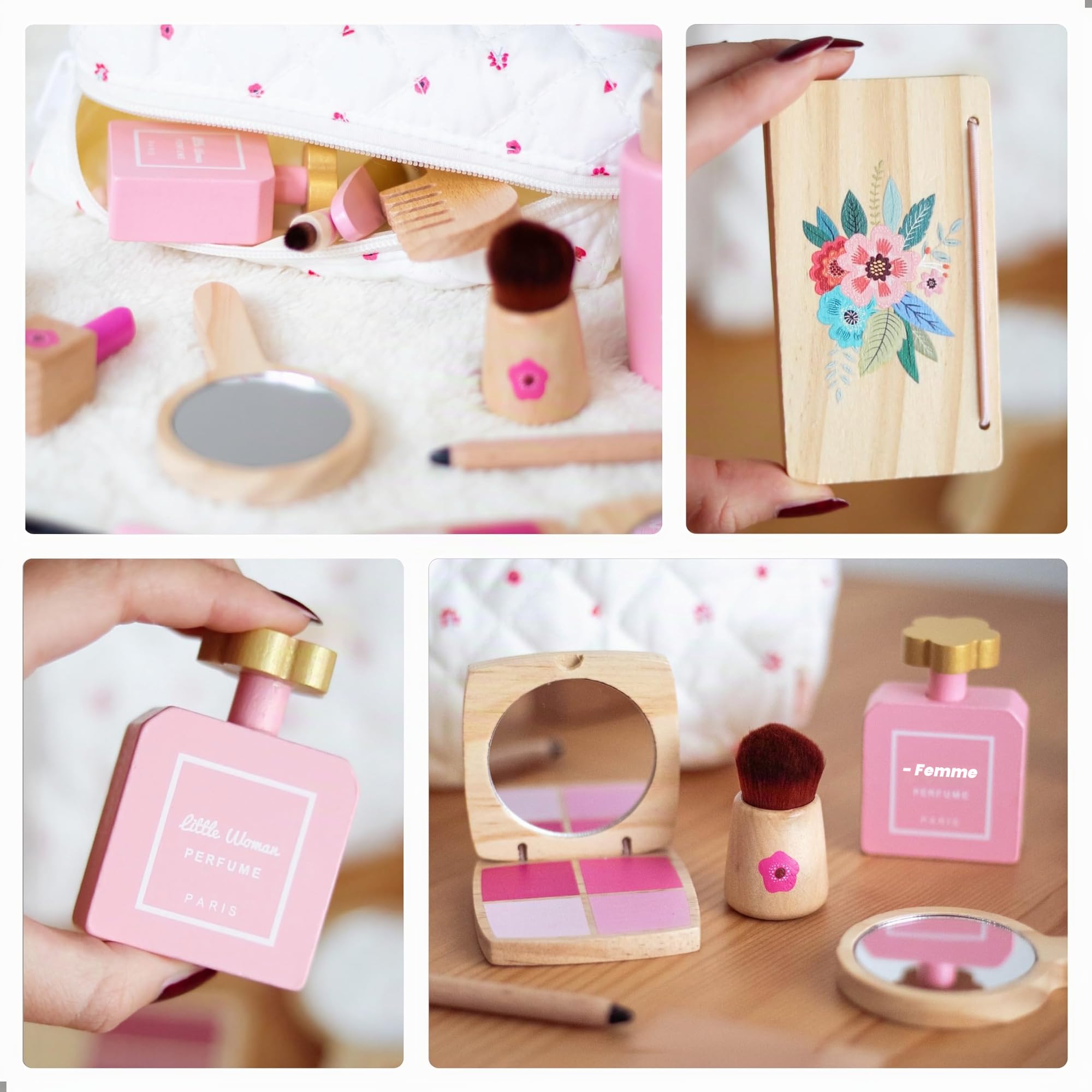UMU® Coffret Maquillage Enfant en Bois – Set Cosmétique avec Rouge à Lèvres, Parfum, Poudre & Trousse de Maquillage – Jouet Beauté Fille dès 3 4 5 6 Ans