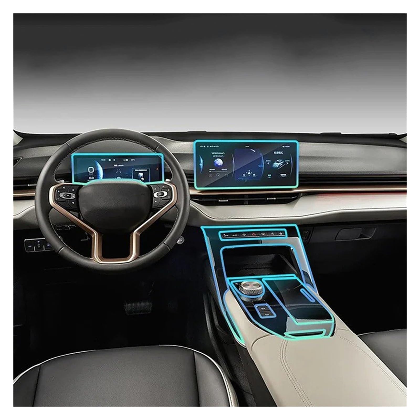 Navigation Displayschutz Für Haval H6 3rd Für Gen 2021-2024 Auto Center Konsole Navigation Dashboard Getriebe Tür Fenster Panel Innen Film Tpu Transparent LHD Displayschutzfolie(Whole set)