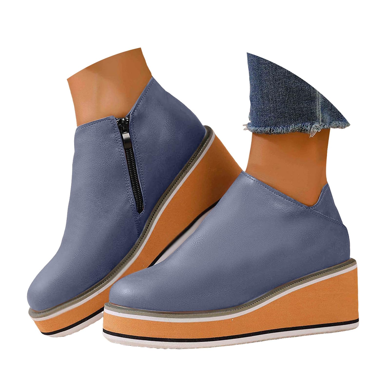 Womens Ankle Boots 2025 Casual Round Toe Black Leather Platform Wedge Booties Fall Winter Lightweight Comfortable Chunky Bottom