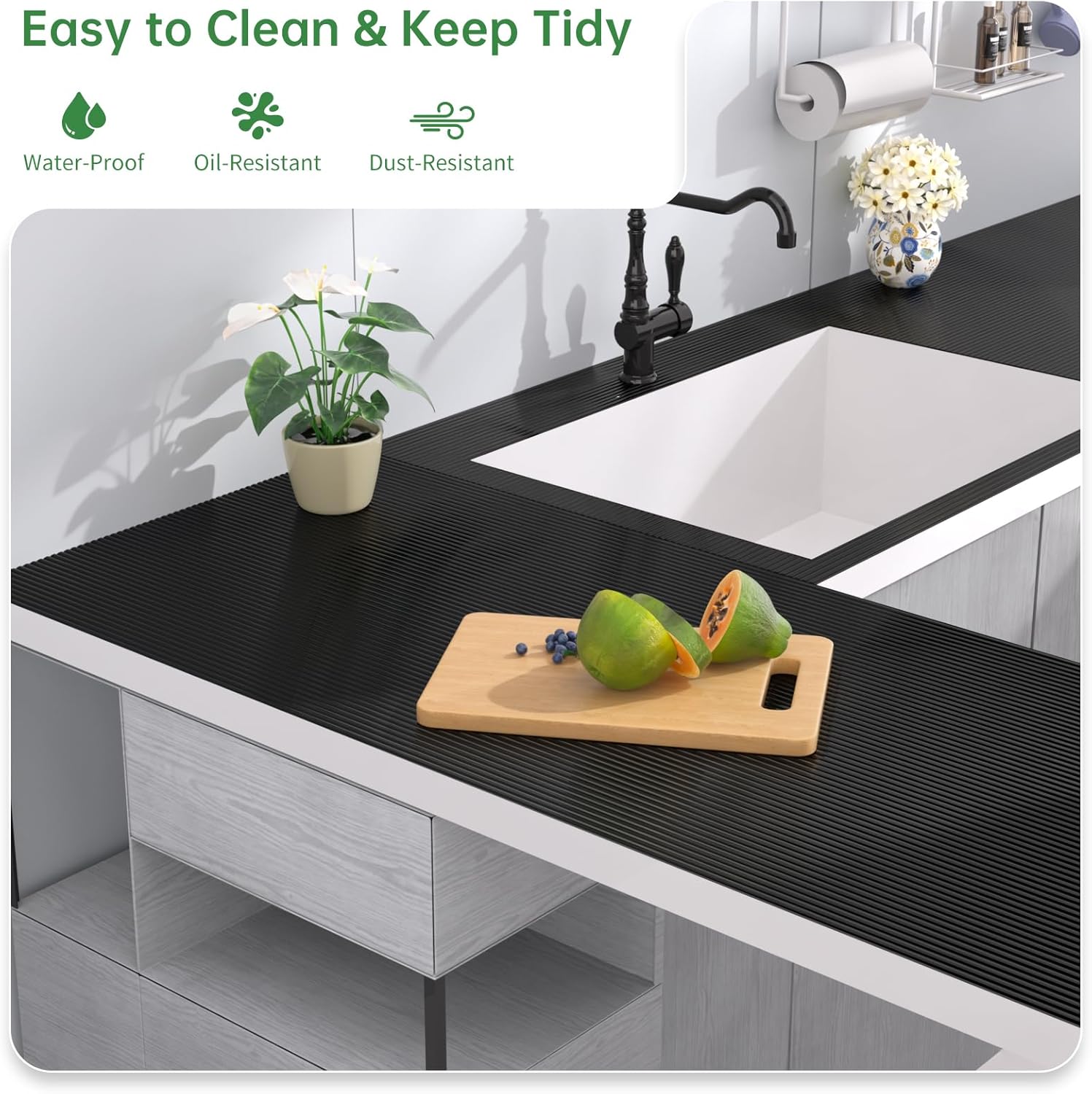 Shelf and Drawer Liner for Kitchen Cabinet, Non-Adhesive 24in x 360in Waterproof Durable Thickened EVA Material Easy-to-Cut Contact Paper Non Slip Mat for Refrigerator, Cupboard, Dresser