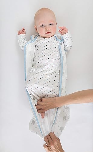 Miniatura 3 de SwaddleDesigns Saco de dormir de franela de algodón, manta sin mangas con cremallera de 2 vías, fabricado en Estados Unidos, elefante y pollitos