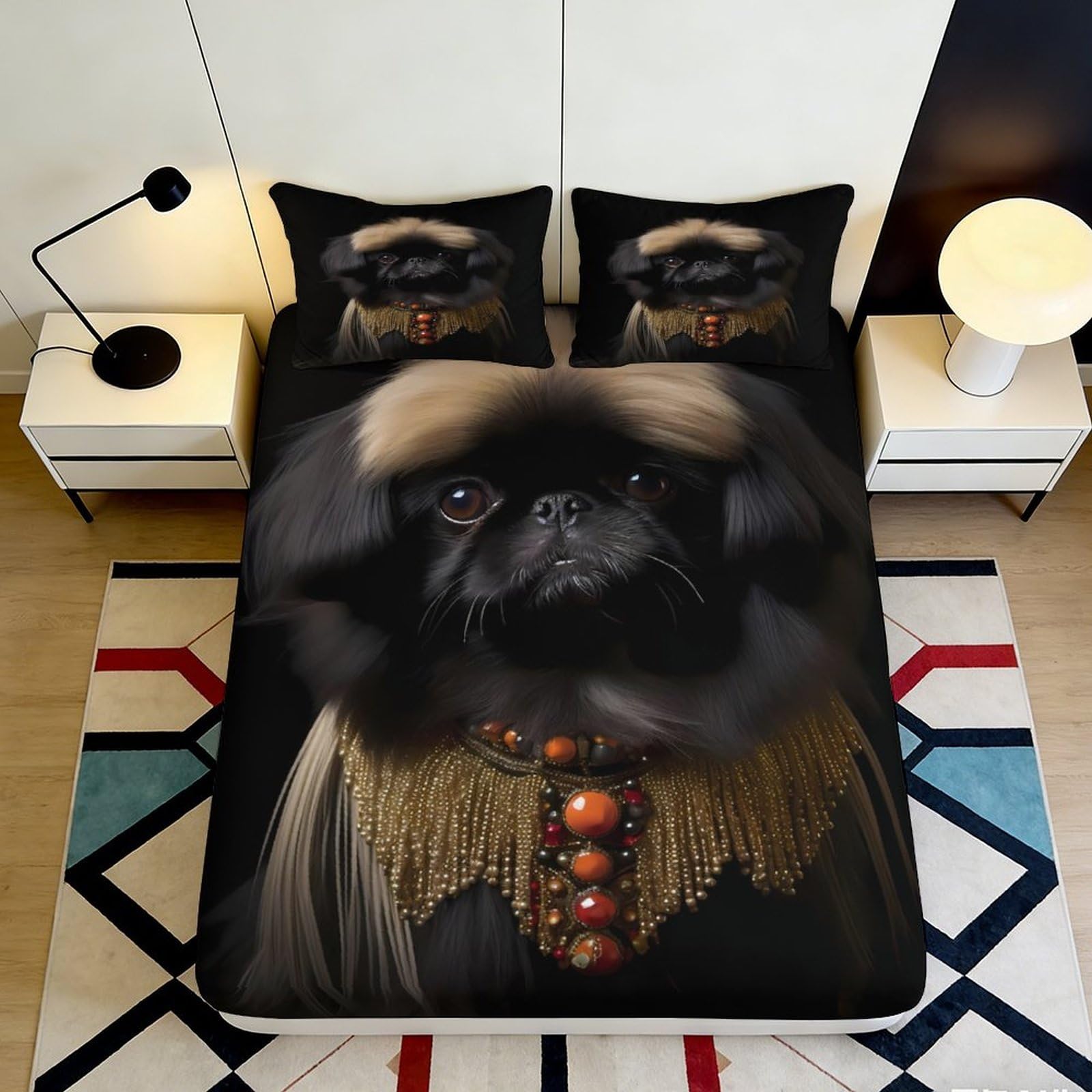 3D Printed Noble Dog Portrait Fitted Sheet Microfiber Soft Breathable Artistic Bed Cover for Bedroom Guest Room Decor 90x200x25cm