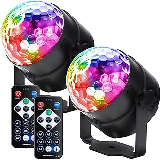 Party lights Disco Ball WINSAFE LED Strobe Lights Sound Activated, RBG Disco lights,dj lights,Portable 7 Modes Stage Light for Home Room Dance Parties Birthday Bar Karaoke Xmas Wedding Show Club Pub with Remote (2 PACK)