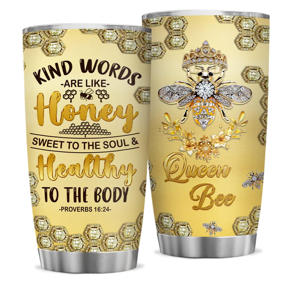 winorax Bee Tumbler Gifts For Women Girls Queen Bees Tumblers Jewelry Drawing Style Stainless Steel Tumblers Coffee Travel Mug 20oz Birthday Christmas