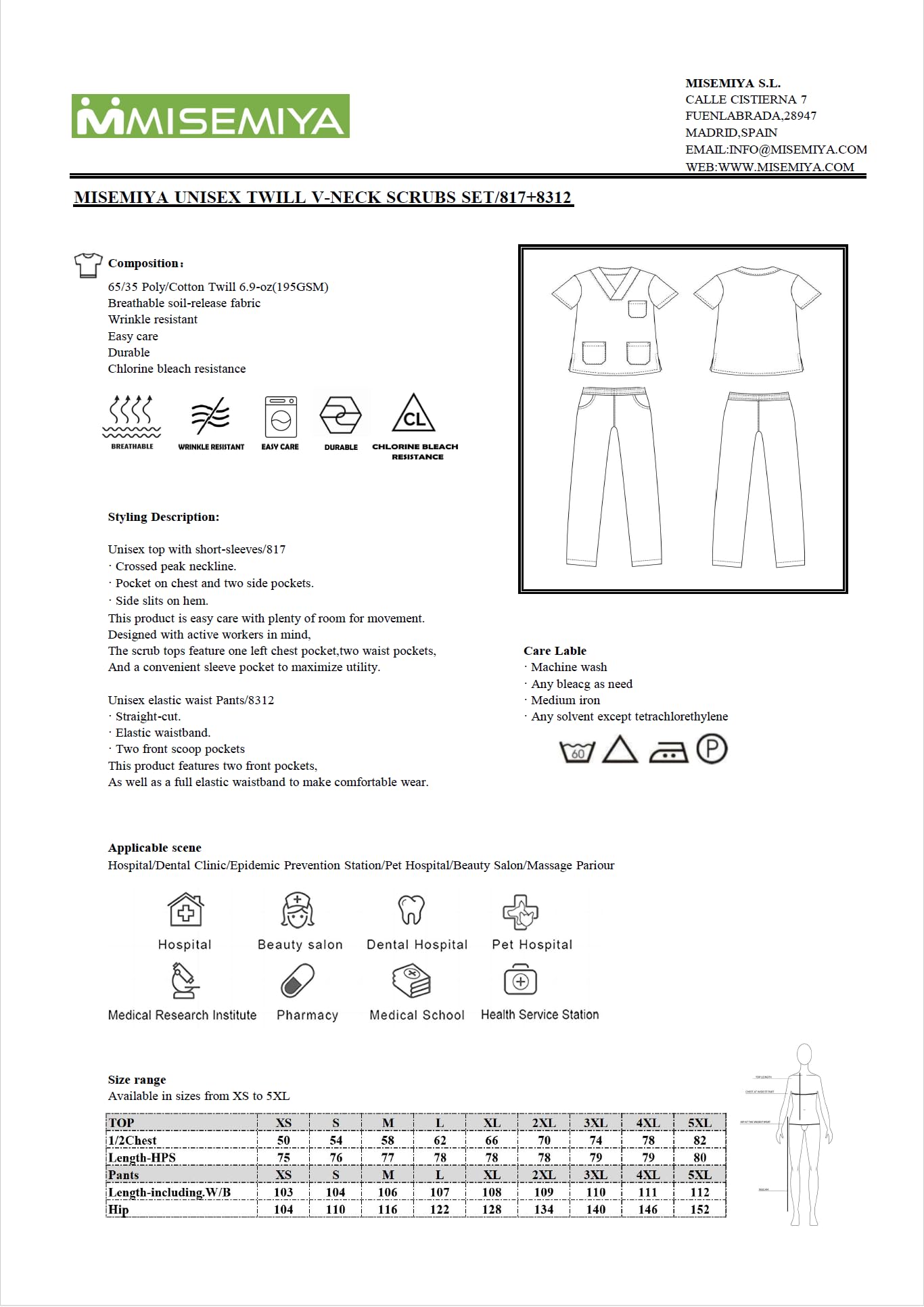 MISEMIYA - Unisex-Uniform-Set – Medizinische Uniform mit Oberteil und Hose Medizinische Uniformen 817-8312 - 1