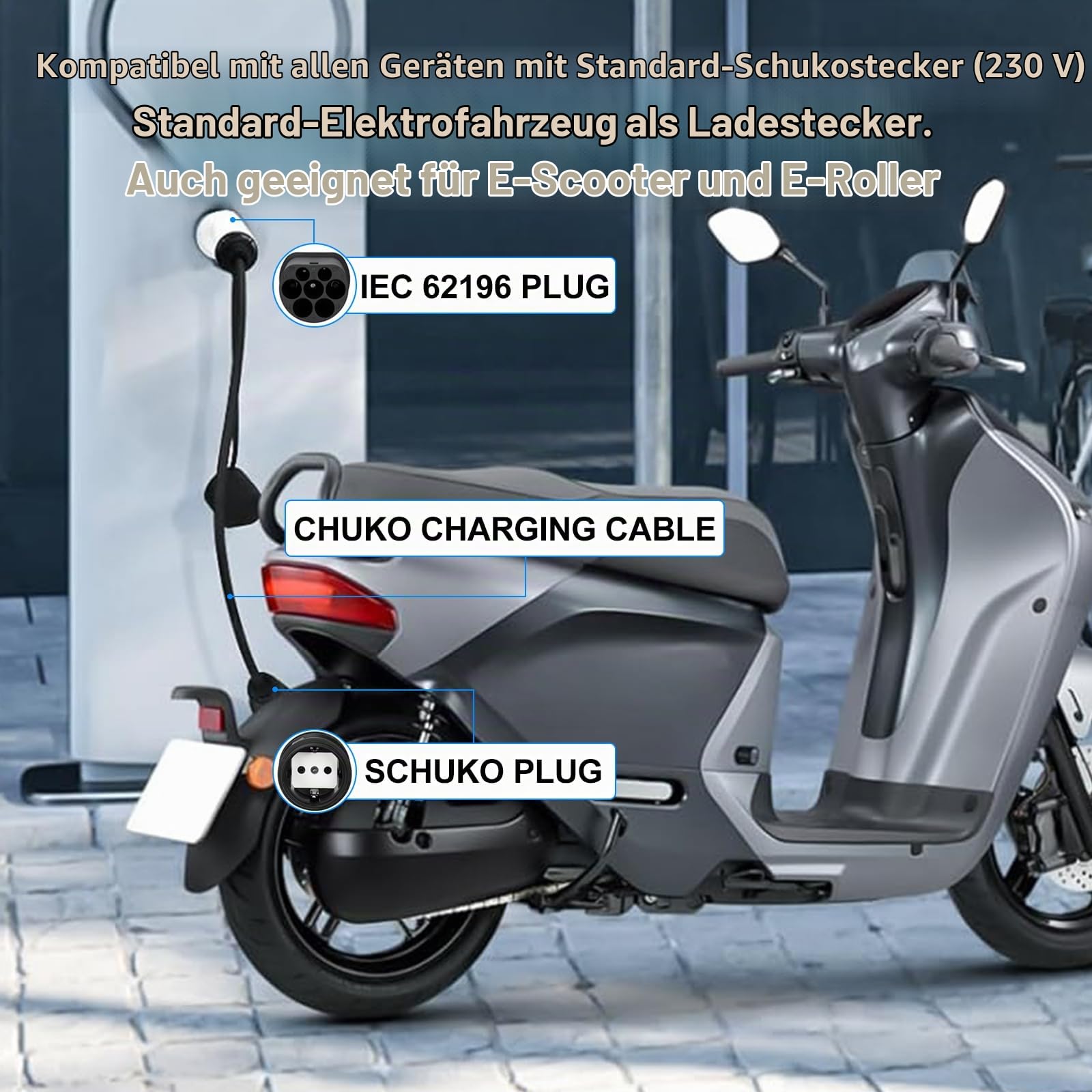 Elektroauto Ladegerät Adapter, Typ 2 auf Schuko Adapter für Schuko auf IEC 62196 Typ 2 Auto Ladestationen, Wallbox Schuko Ladekabel Adapter für EV Adapter
