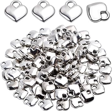 Aylifu 100 Pieces Polished Puff Love Heart Charm Mini Metal Silver Heart Pendants Drops Charms Pendants for Necklace Bracelet Earring