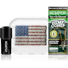 Hemper Keeper Black with Make America Lit Again Rolling Tray Small & 2PK King Size Pre-Rolled Cones 12ct Sweet Bundle 3in1 Herb Grinder, Compact Rolling Tray & Glass-Tipped Cones